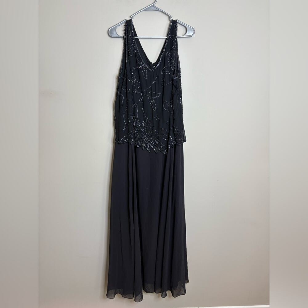 NEW J Kara Black Beaded Formal Long Dress Mother of the Bride Gown Size 14W - Picture 3 of 8